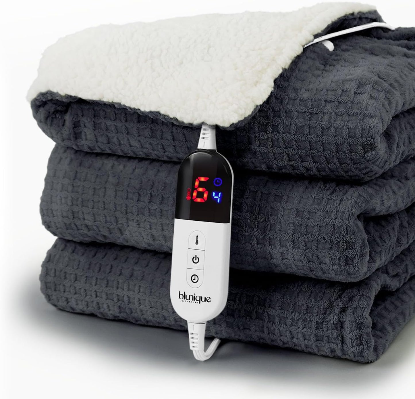 Heated Blanket Electric Throw Waffle, 50x60 Inches Sherpa Fleece Fast Heating Blanket 6 Heating Levels & 4 Hours Auto Off ETL Certification,Charcoal Grey Throw
