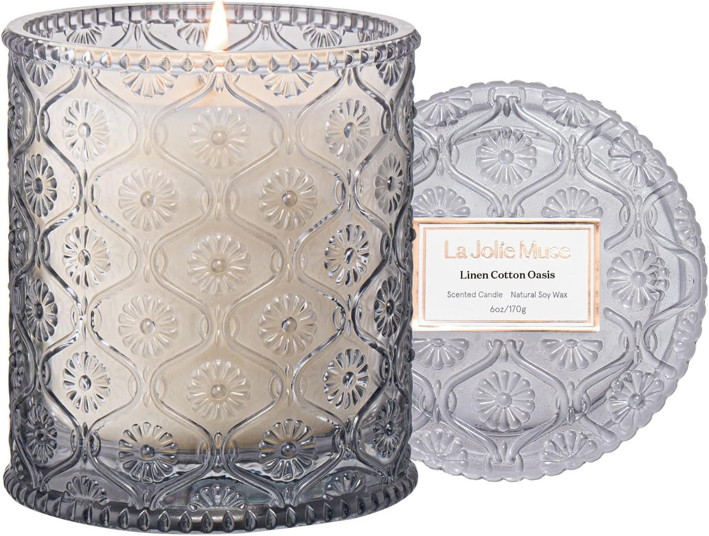 LA JOLIE MUSE Scented Candle, Scented Candles for Home, Linen Scented Candle, 6 oz 40 Hour Burn Time, Candle Gifts for Women & Men