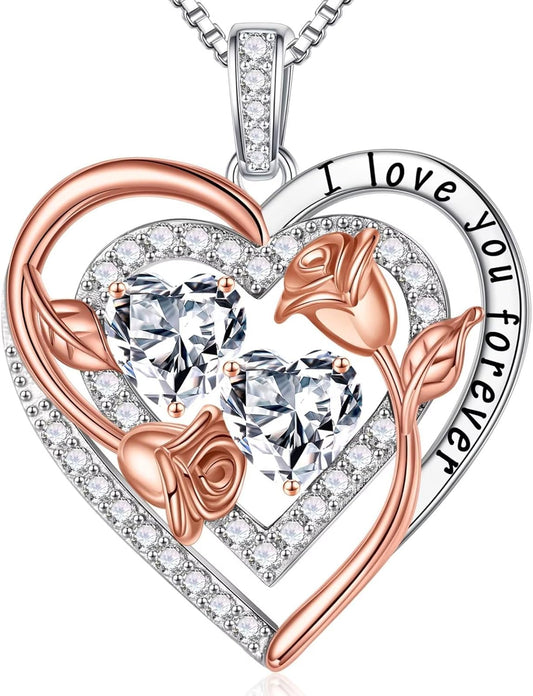 Iefil Birthstone Necklace for Women - Sterling Silver Birthstone Necklace Anniversary Birthday Gifts for Her Wife Mom Daughter