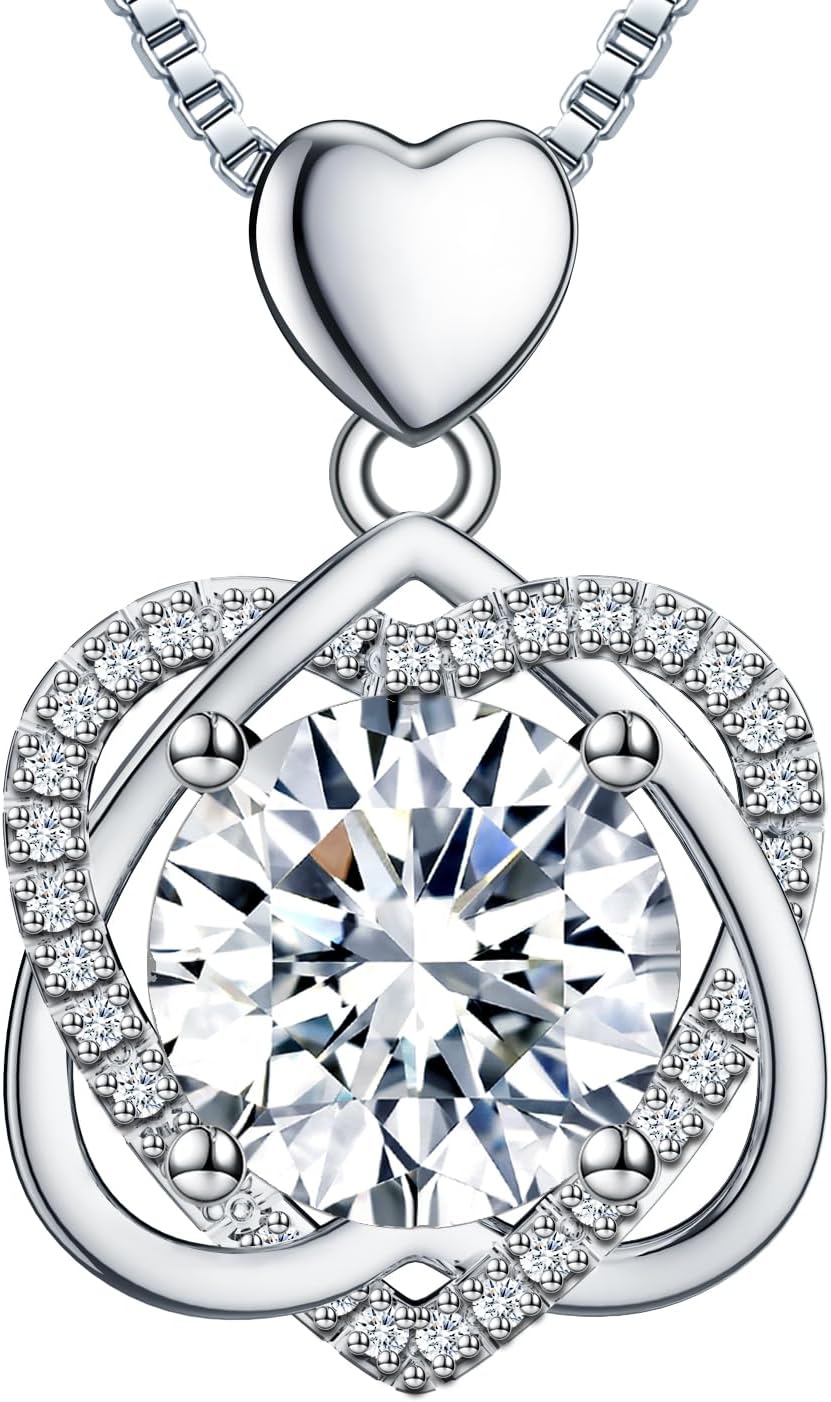 InfinityLove Heart Necklaces for Women, 5-3 Carats Moissanite, Sterling Silver Pendant Jewelry, Anniversary Birthday Gifts for Wife, Girlfriend, Daughter, Mom