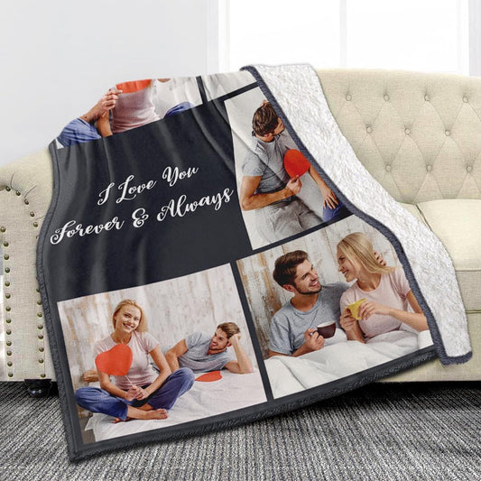 Custom Sherpa Fleece Blanket with Photos & Text - Soft, Warm & Fuzzy Personalized Couples Gifts for Boyfriend & Girlfriend - Customized Picture Blanket for Birthday, Anniversary & Christmas