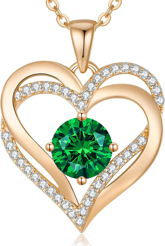 LOUISA SECRET Love Heart Birthstone Necklaces for Women, Birthday Gift for Women, Anniversary Jewelry for Wife Her, 925 Sterling Silver Pendant Necklace, Mother's Day Gift