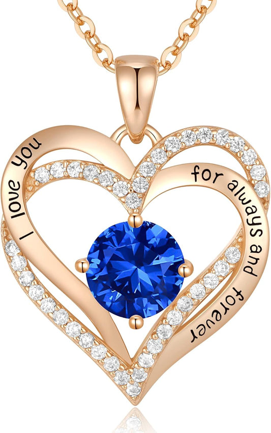CDE Forever Love Heart Necklaces for Women, Wedding Anniversary, Birthday Mothers Day Gifts for Mom, Mother, Wife, Girlfriend, S925 Silver Jewelry with Birthstone Pendant