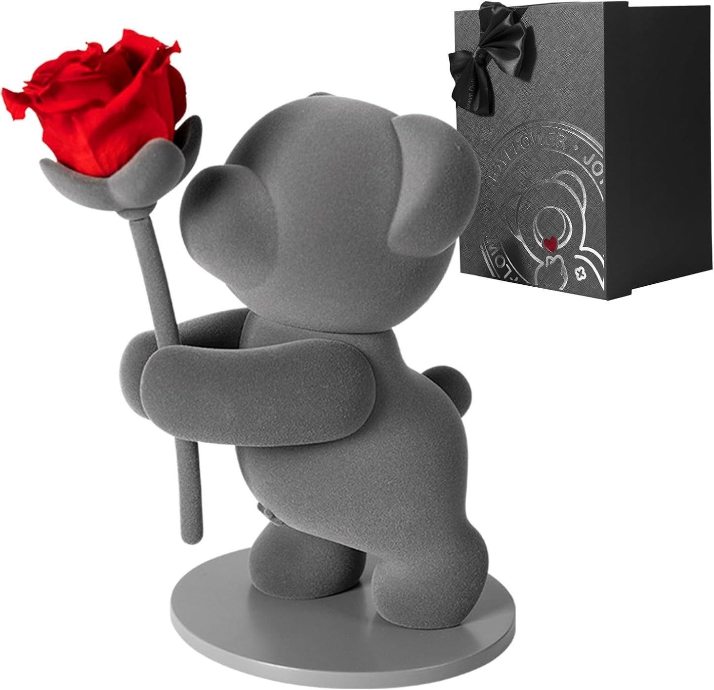 JoyFlower Preserved Flowers with Cute Teddy Bear, Eternal Real Rose Romantic Gift with Elegant Gift Box for Girlfriend Wife Her in Valentine's Day, Birthday, Christmas, Weddings, Anniversaries