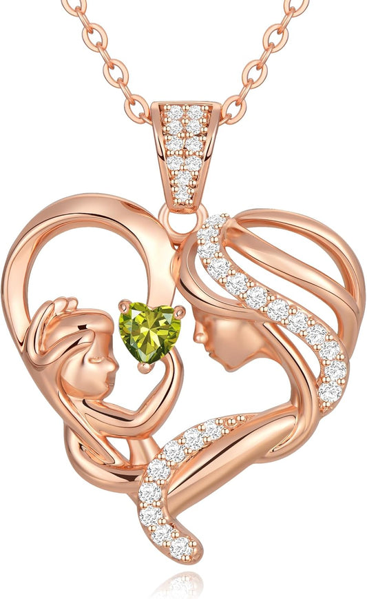 Mothers Day Gifts for Mom Wife Her Grandma, S925 Sterling Silver Birthstone Necklaces Jewelry for Women, Mother's Day Love Heart Pendant Necklace for Anniversary Birthday Christmas Day