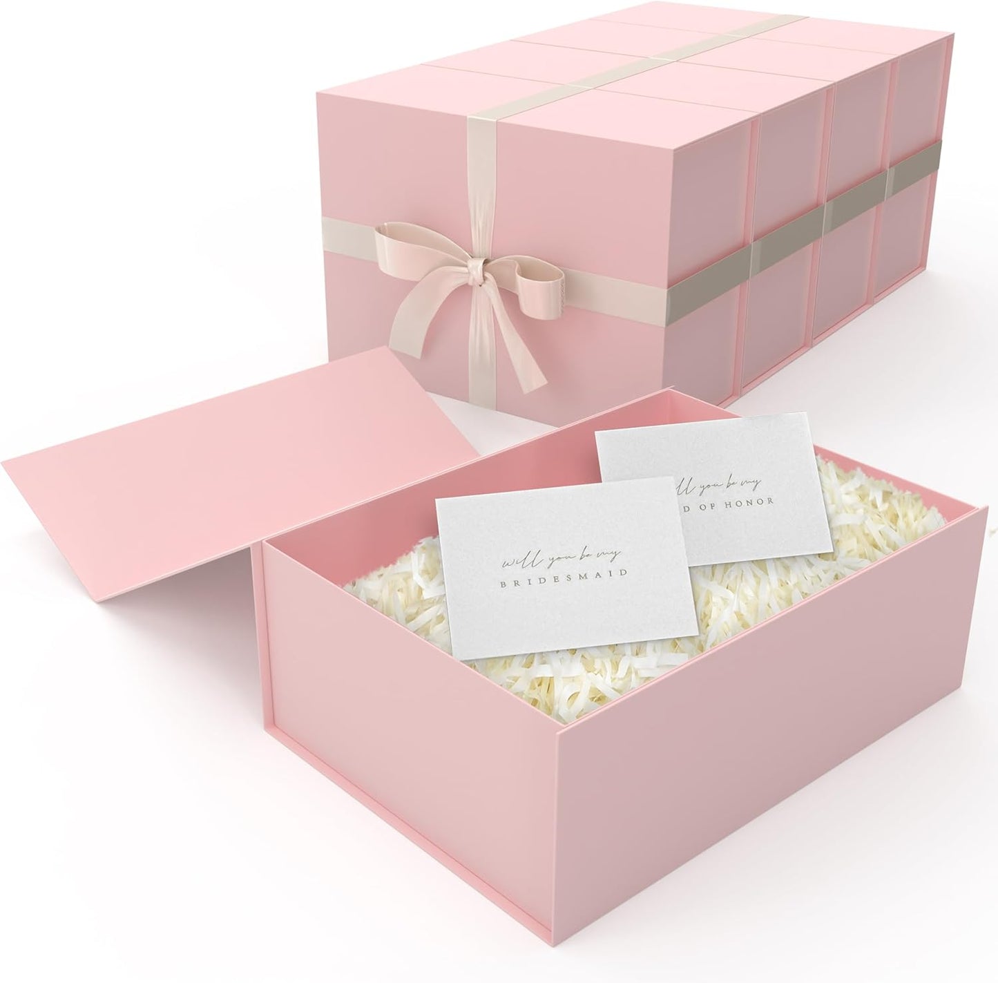 Gift Box Set - Bridesmaids Gifts for Wedding (5 Pack - Blush Pink), All Occasions, Bridesmaid Proposal, Magnetic Boxes With Lids, Big Set For Bridal, 13.5 x 9 x 4.5 inches, Pink GiftBox