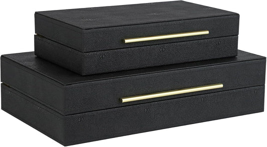HofferRuffer Faux Leather Decorative Boxes Set of 2, Large Nesting Keepsake Box Accessory Organizer Jewelry Organizer with Hinged Lid, Stacking Storage Box Container for Home or Office (Black)