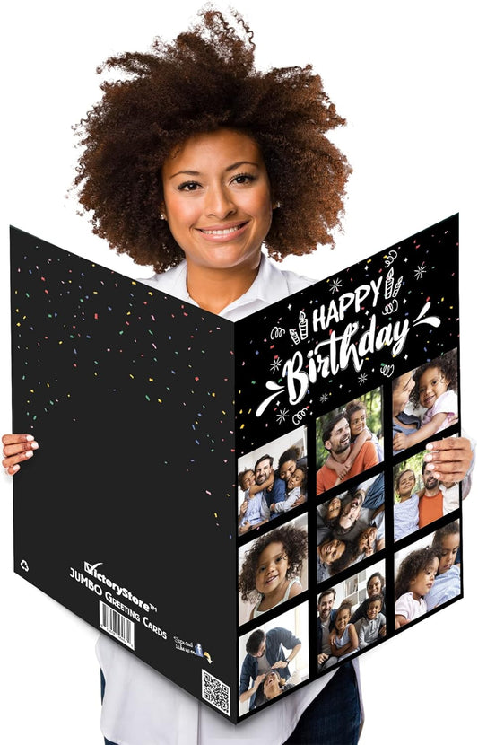 VictoryStore Jumbo 3 Foot Custom Happy Birthday Card, Photo Birthday Card, 9 Photos, Custom Inside Text 24x36 Inches