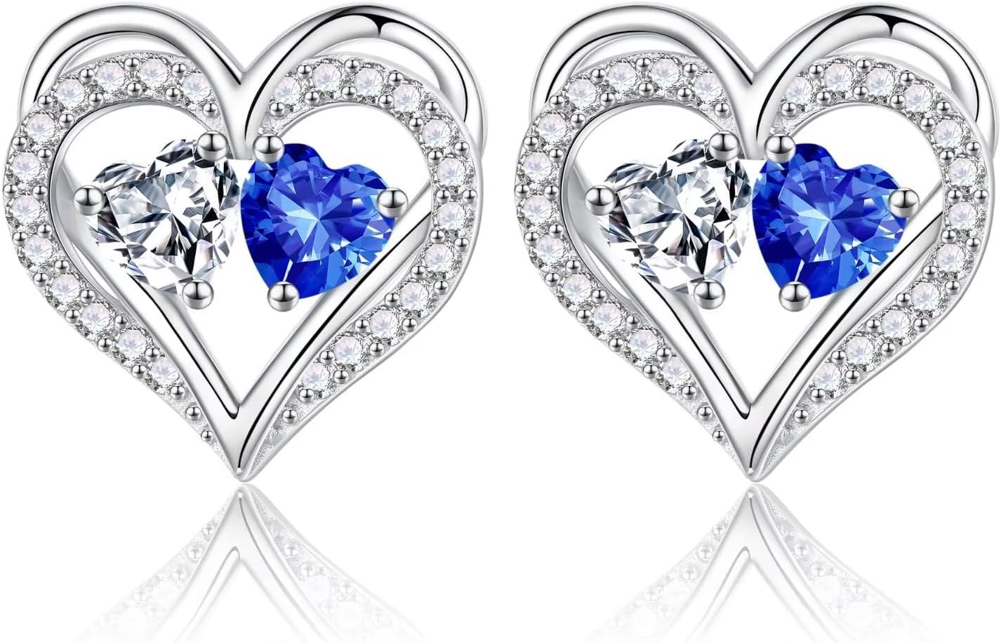 Iefil Birthstone Earrings for Women - 925 Sterling Silver Heart Earrings Anniversary Birthday Gifts for Women Wife Girlfriend Mom