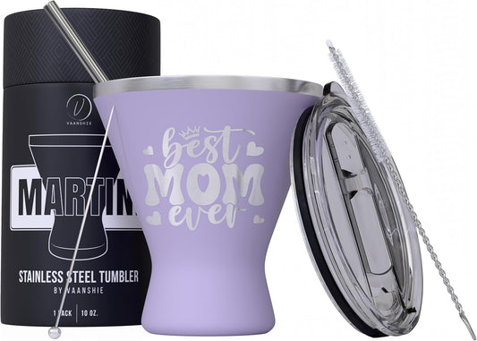 Mothers Day Gifts For Mom - Best Mom Ever Stainless Steel Martini Glass [Lilac, 10oz, Pack of 1] - Powder - Coated, Double Wall Margarita Cup - Birthday, Mother's Day, New Mom Gifts for Women