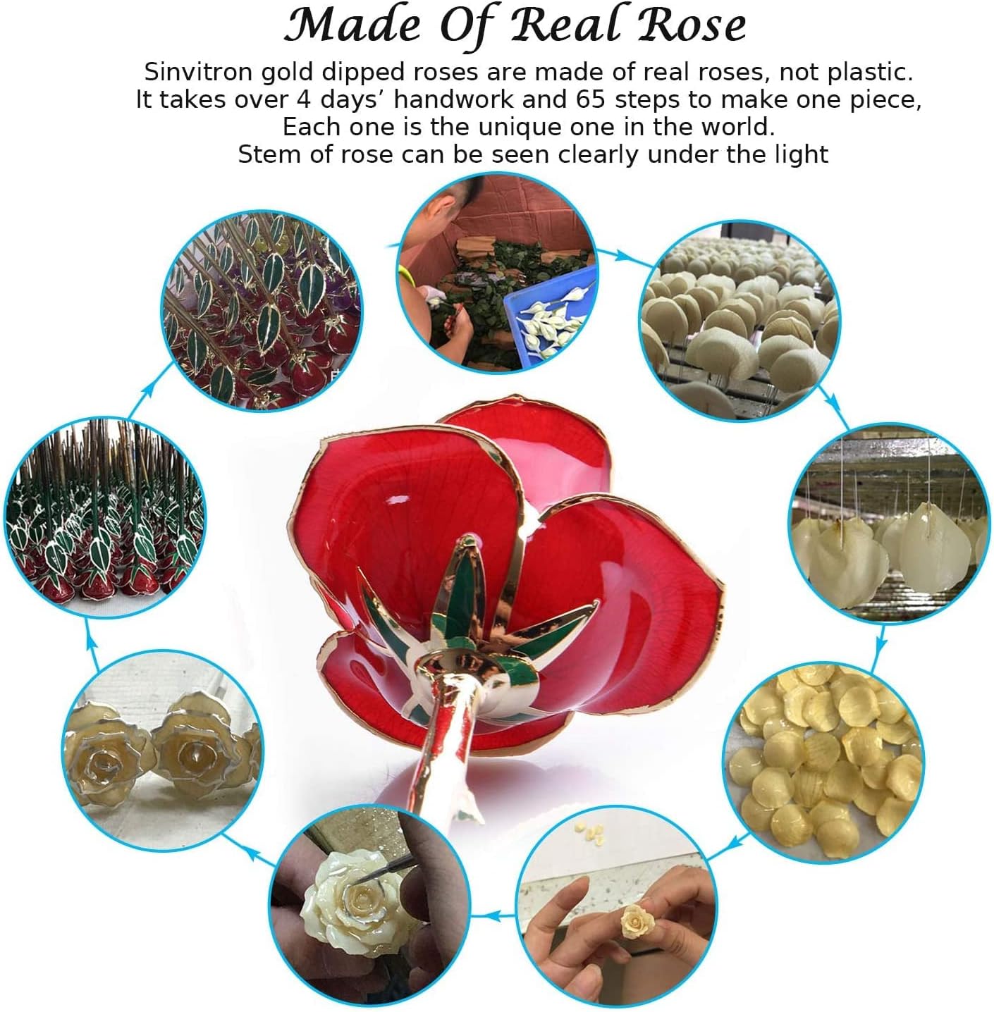 Sinvitron Gold Dipped Infinity Rose - Eternal Resin-Preserved Rose | Forever Flower Decor for Birthdays, Mother’s Day, Anniversaries | Unique Gift for Women, Mom, Wife (Red)