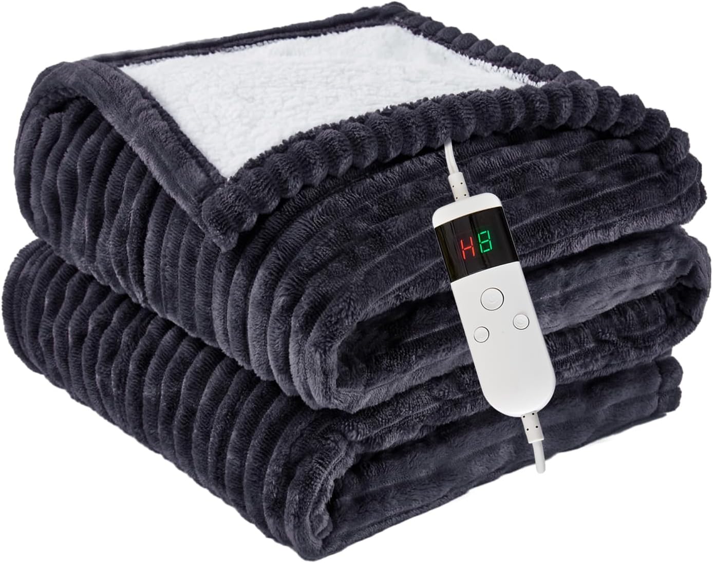 Heated Blanket Electric Twin, Soft Flannel Heating Blanket with 8 Hours Auto Off 10 Fast Heating Levels Machine Washable Sherpa Heated Blanket with Overheating Protection