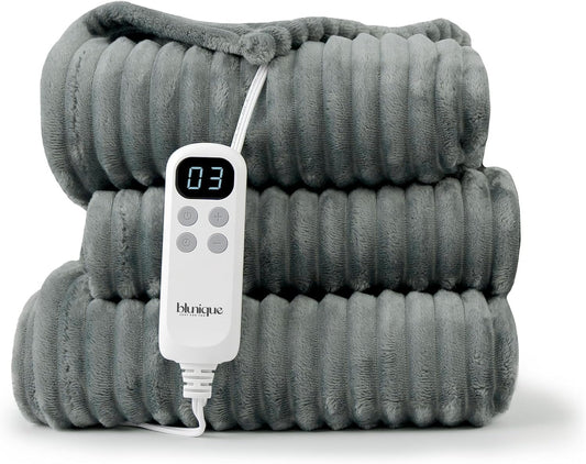 Heated Blanket Electric Throw, 50x60 Inches Sherpa Fleece Fast Heating Blanket 6 Heating Levels & 4 Hours Auto Off ETL Certification,Striped-Grey Throw