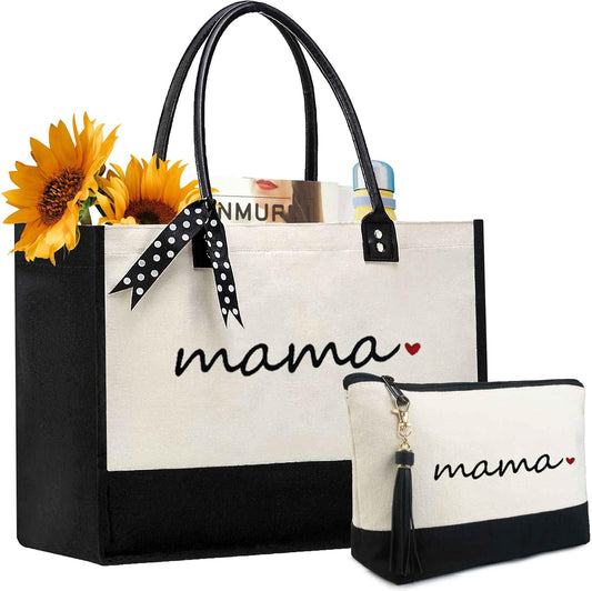 BeeGreen Personalized New Mom Gifts w 3 Inner Pouch, Mother’s Day Birthday Pregnancy Gift Canvas Tote Bag w Leather Handle & Magnetic Buckle for Expecting Mom