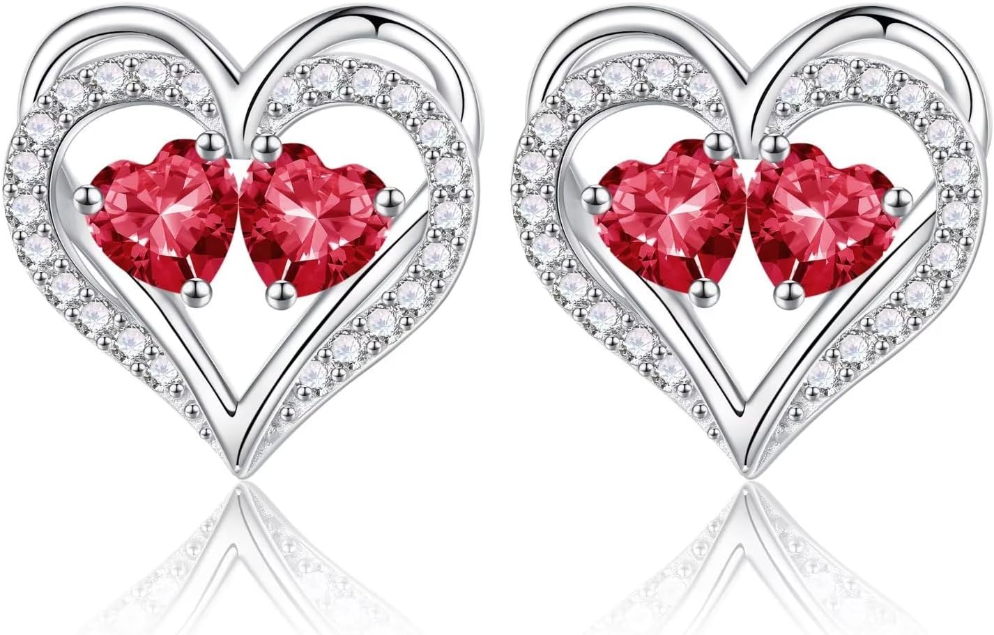 Iefil Birthstone Earrings for Women - 925 Sterling Silver Heart Earrings Anniversary Birthday Gifts for Women Wife Girlfriend Mom