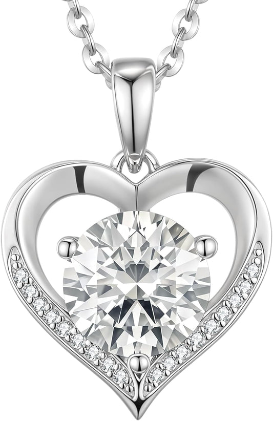 2-carat Moissanite S925 Silver Necklaces Gifts for Women with Heart Pendant,Gift for Mother,Wife or Girlfriend on Birthdays,Anniversaries,Valentine's Day,Mother's Day,Christmas and other holidays