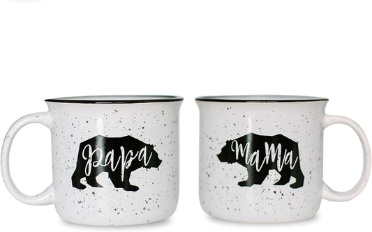 Farmhouse Mama Bear & Papa Bear Funny Campfire Couples Coffee Mug Set | 14oz Ceramic Mugs | Mama Bear Mug, Papa Bear Mug | Perfect for Parents