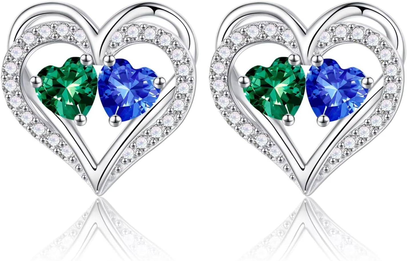 Iefil Birthstone Earrings for Women - 925 Sterling Silver Heart Earrings Anniversary Birthday Gifts for Women Wife Girlfriend Mom