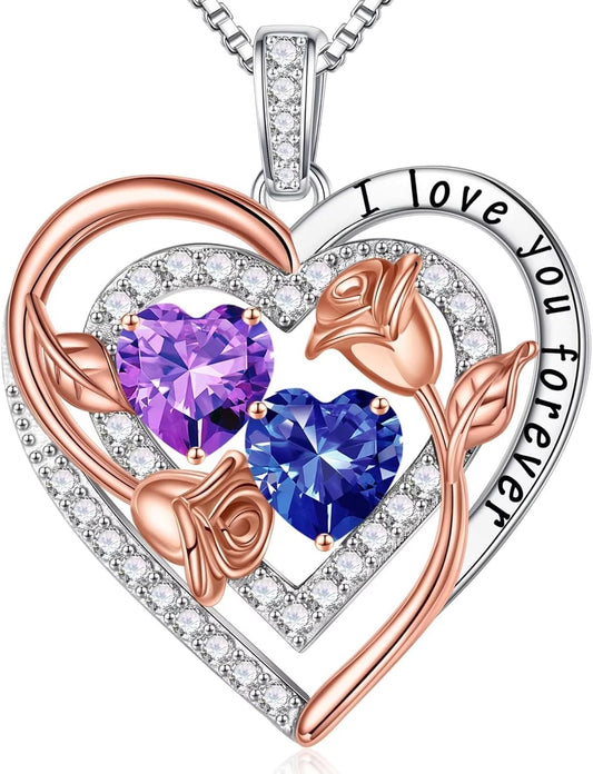 Iefil Birthstone Necklace for Women - Sterling Silver Birthstone Necklace Anniversary Birthday Gifts for Her Wife Mom Daughter