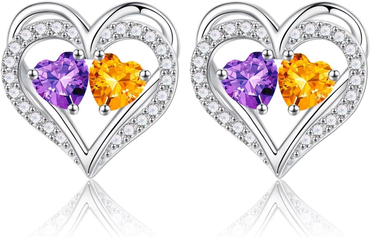 Iefil Birthstone Earrings for Women - 925 Sterling Silver Heart Earrings Anniversary Birthday Gifts for Women Wife Girlfriend Mom