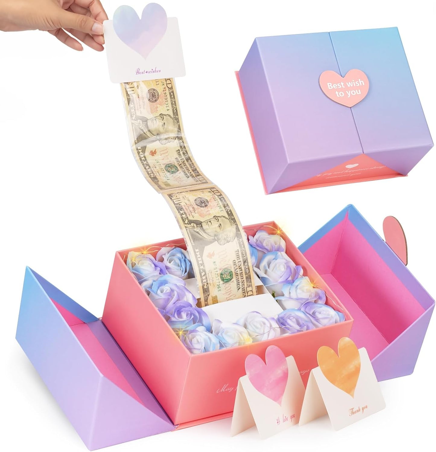 Money Box for Cash Gift, Blue Purple Gradient Luxury Money Pull Out Gift Box, Unique Surprise Money Pull Box