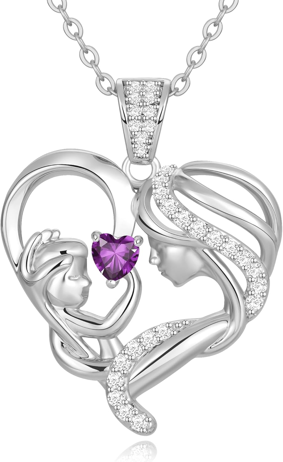 Mothers Day Gifts for Mom Wife Her Grandma, S925 Sterling Silver Birthstone Necklaces Jewelry for Women, Mother's Day Love Heart Pendant Necklace for Anniversary Birthday Christmas Day