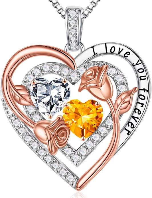 Iefil Birthstone Necklace for Women - Sterling Silver Birthstone Necklace Anniversary Birthday Gifts for Her Wife Mom Daughter