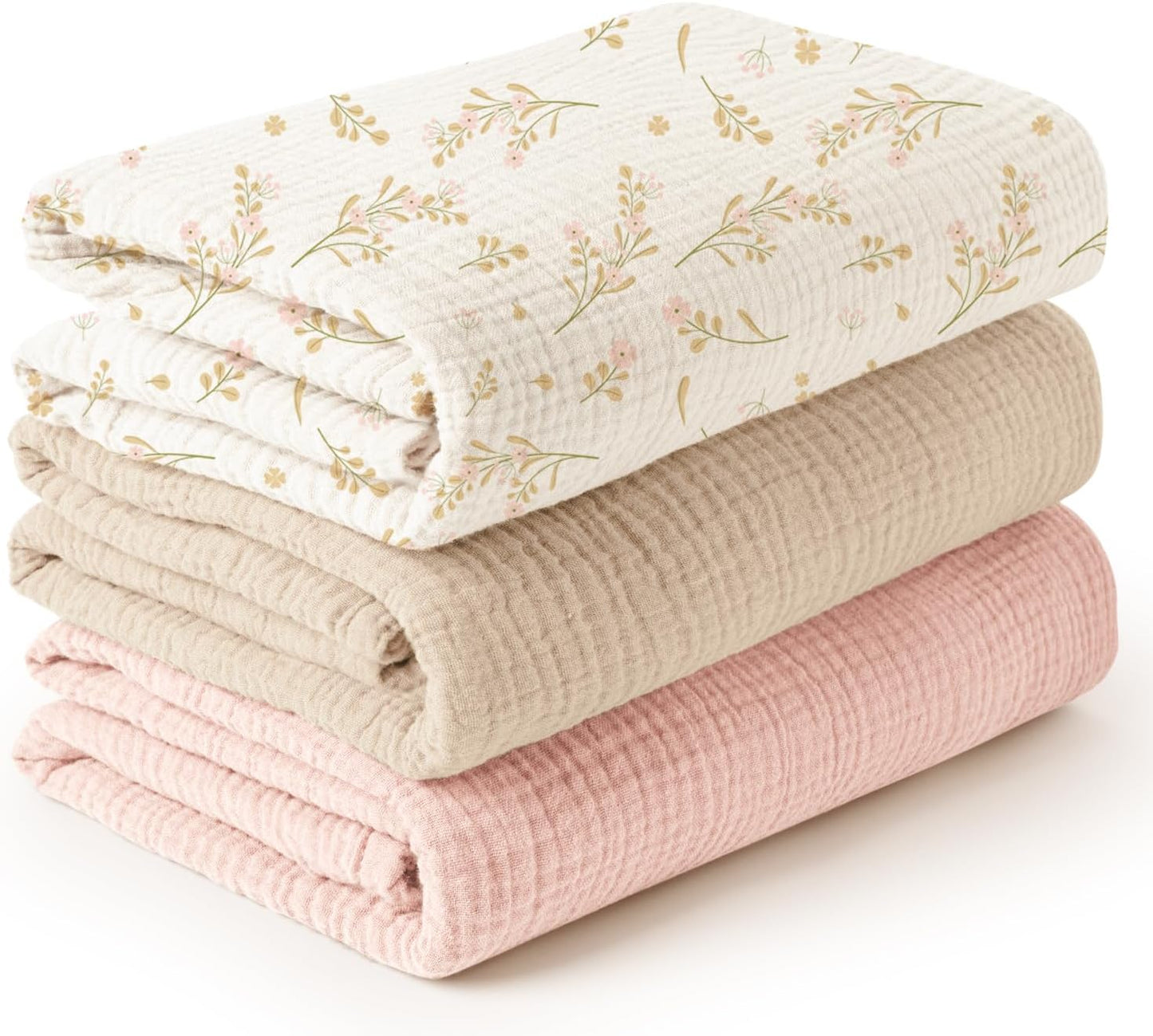 Konssy 3 Pack Muslin Swaddle Blankets for Unisex, Newborn Receiving Blanket, Large 47 x 47 inches, Soft Breathable Muslin Baby Swaddles for Boys & Girls