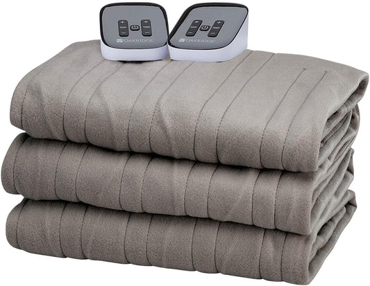 OakRidge Digital Comfort Fleece Heated King Blanket - Grey, 100% Polyester, Machine Washable, Oeko-TEX Certified, Perfect for Warm Nights, Controlled Heat Settings
