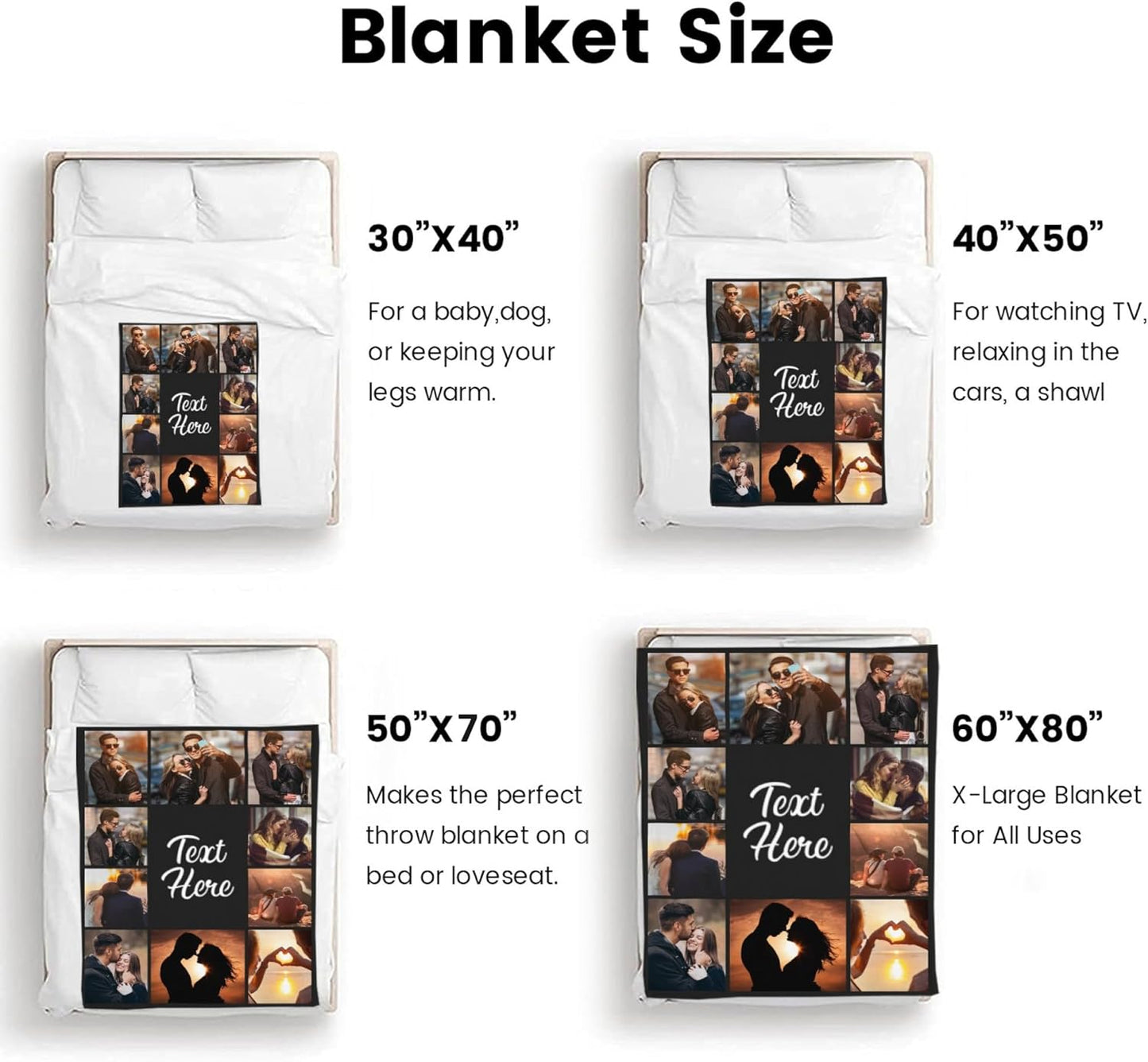 Custom Blanket with Photos Text Personalized Blanket Thows with Picture Customizable Blanket Photo Blankets Customize for Mom Dad Couple Girlfriend Boyfriend Wife Husband
