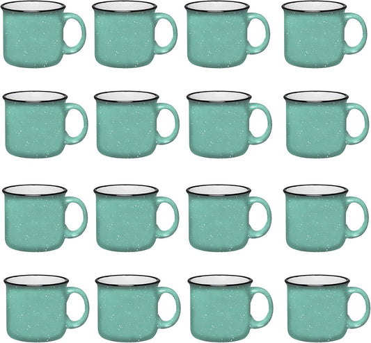 Set of 16 Ceramic Campfire Mugs – 15 Oz, Teal – Coffee & Tea Cups for Home, Work, Travel, Camping – Customizable, Great for DIY, Events, Companies
