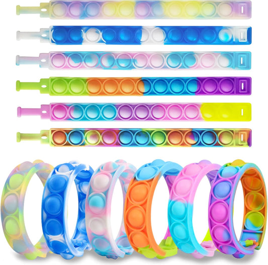 12 Pcs Pop Bracelet Bubble Fidget Sensory Toys for Party Favors, Pop Keychain Bulk for Classroom Prizes, Easter Egg Basket Stuffers Christmas Valentine Gifts for Kids Students