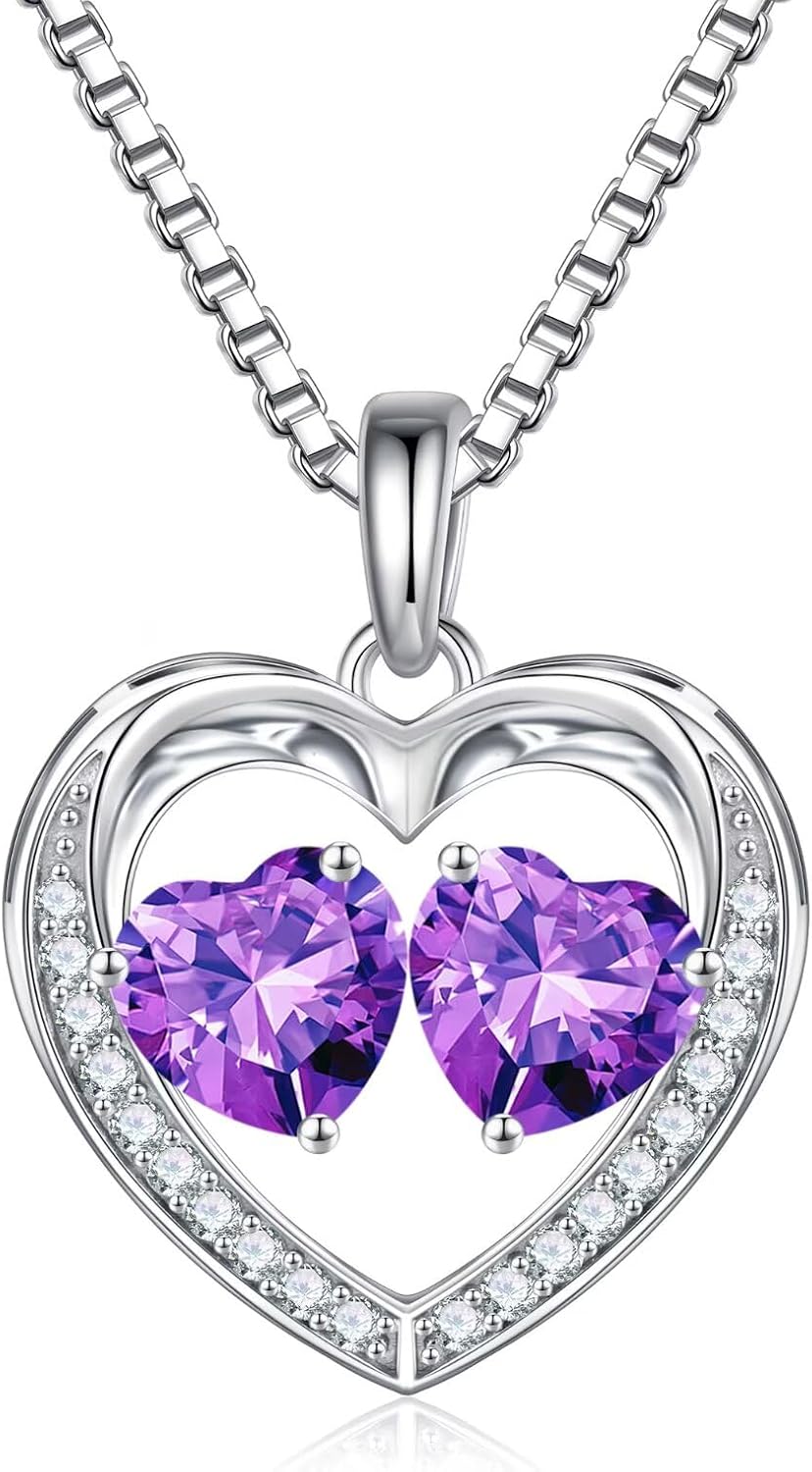 Iefil Birthstone Jewelry for Women - 925 Sterling Silver Birthstone Necklace, Anniversary Birthday Gifts for Women, Jewelry Gifts for Her Wife Mom Daughter