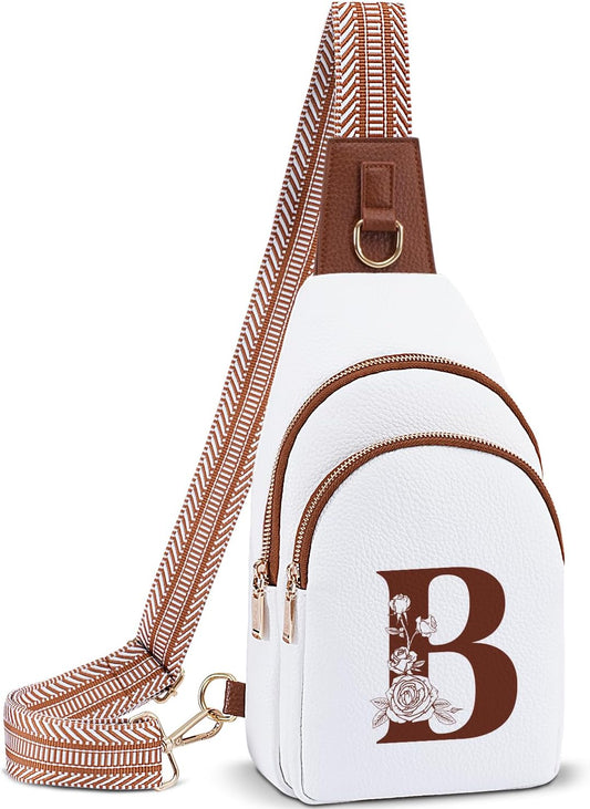 Crossbody Bag for Women Leather Sling Bags with Initial Letter Fanny Pack Chest Bag for Travel, Gift for Mom Wife