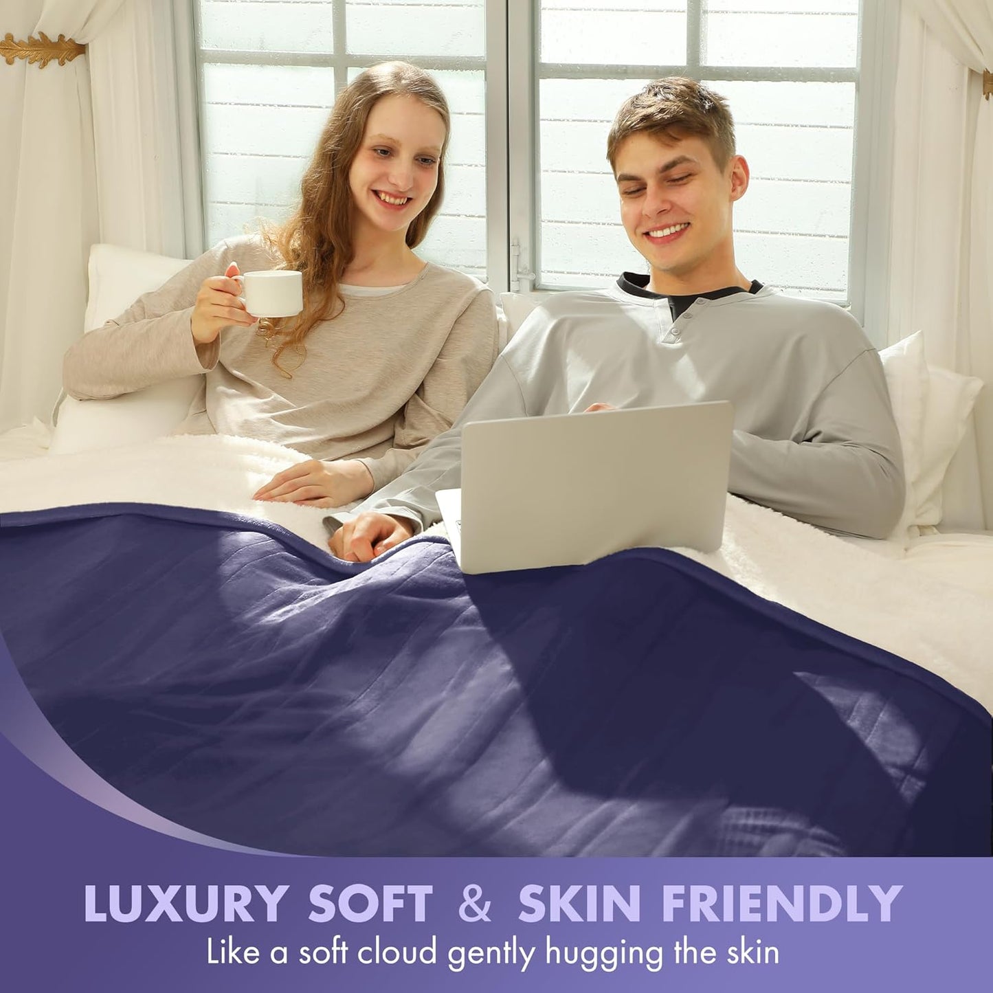 King Size Heated Blanket 100" x 90" - Soft Warm Flannel Sherpa Electric Blanket with Dual Control, 5 Heating Levels & 10 Hours Auto Off, Washable Heated Blanket with Fast Heating (Ash Violet)