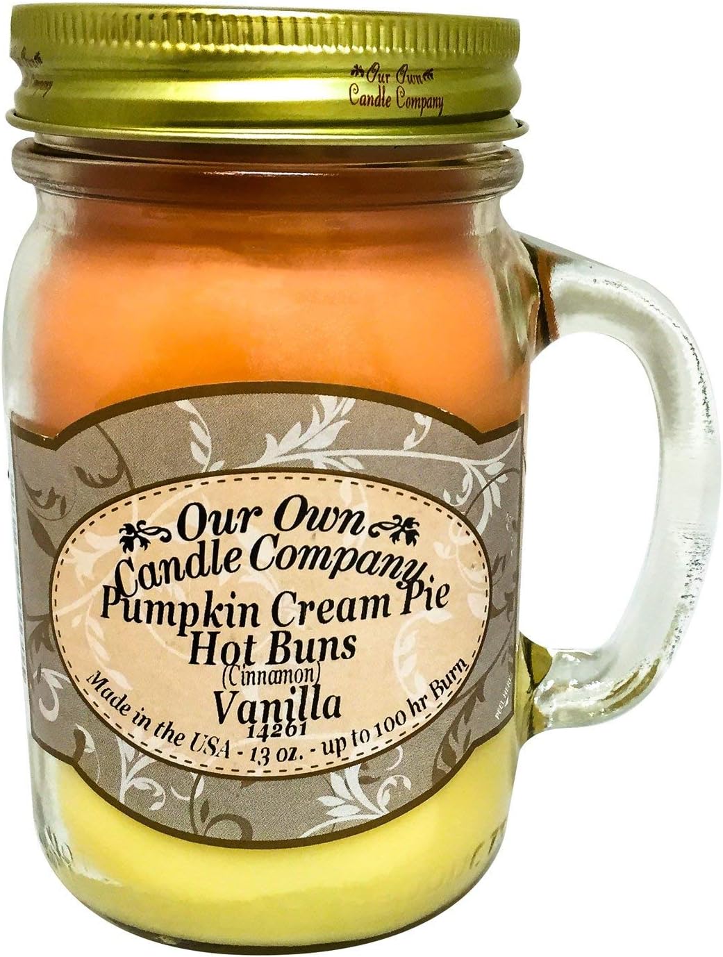 Our Own Candle Company, Pumpkin Cream Pie, Cinnamon, and French Vanilla Scented Mason Jar Candle, 100 Hour Burn Time, 13 Ounces