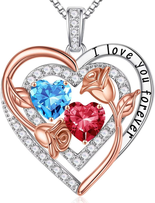 Iefil Birthstone Necklace for Women - Sterling Silver Birthstone Necklace Anniversary Birthday Gifts for Her Wife Mom Daughter