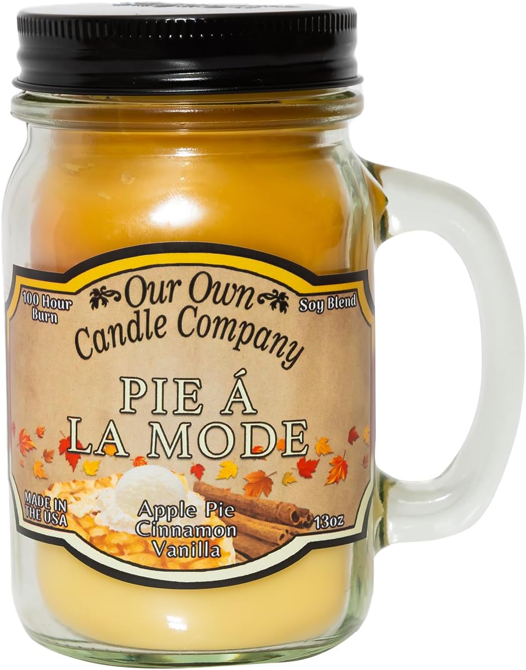 Our Own Candle Company Apple Pie Cinnamon Vanilla Scented Mason Jar Candle, 100 Hour Burn Time - 13 Ounces