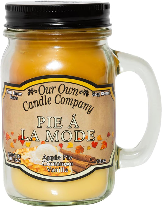 Our Own Candle Company Apple Pie Cinnamon Vanilla Scented Mason Jar Candle, 100 Hour Burn Time - 13 Ounces
