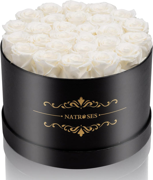 NATROSES 27 Piece Forever Preserved Roses in a Box, Preserved Flowers for Delivery Birthday, Flowers Roses Gifts for Her (White)