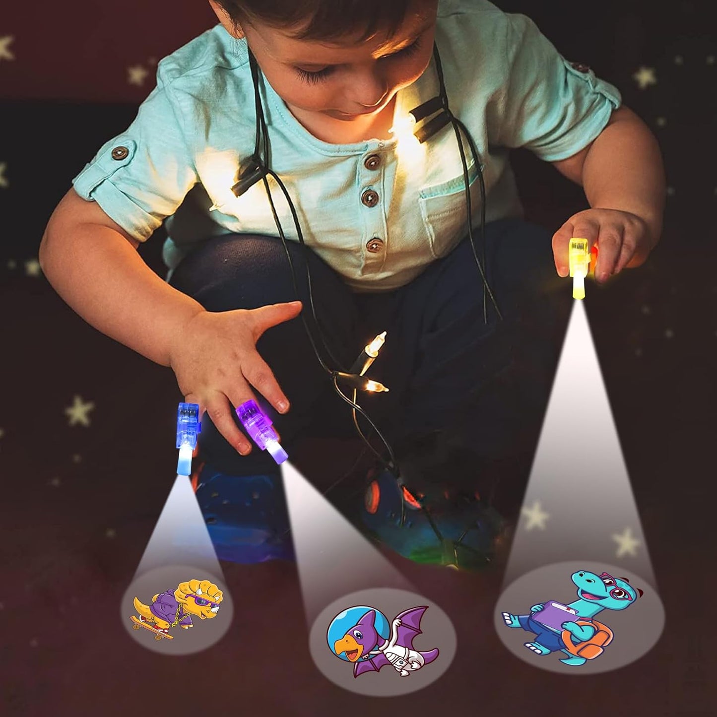 32 Finger Lights Dinosaur Party Favors Birthday Decorations, Goodie Bags Pinata Stocking Stuffers Fillers Dinosaur Toys Bulk Christmas Stuff for Kids 3 4 5 7 Light Up Party Supplies Classroom Prizes