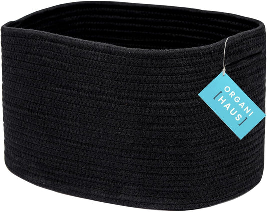 OrganiHaus Black Basket for Storage| Cotton Rope Basket | Woven Baskets for Storage | Towel Baskets for Bathroom | Decorative Rectangular Storage Baskets for Closet | Woven Book Baskets for Organizing