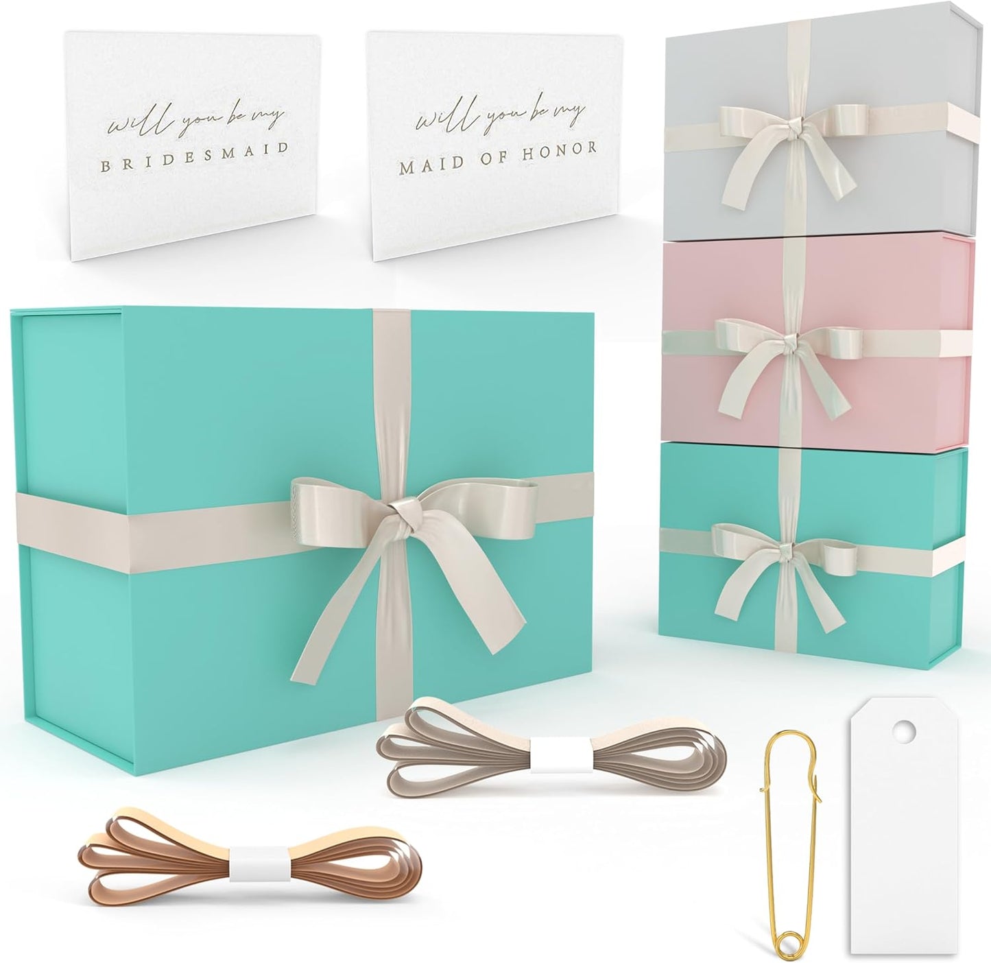 Gift Box Set - Bridesmaids Gifts for Wedding (1 Pack - Teal), All Occasions, Bridesmaid Proposal, Magnetic Boxes With Lids, Big Set For Bridal, 13.5 x 9 x 4.5 inches, Teal GiftBox
