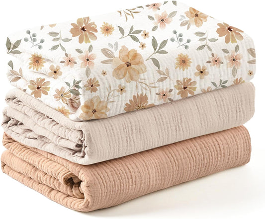 Konssy 3 Pack Muslin Swaddle Blankets for Unisex, Newborn Receiving Blanket, Large 47 x 47 inches, Soft Breathable Muslin Baby Swaddles for Boys & Girls