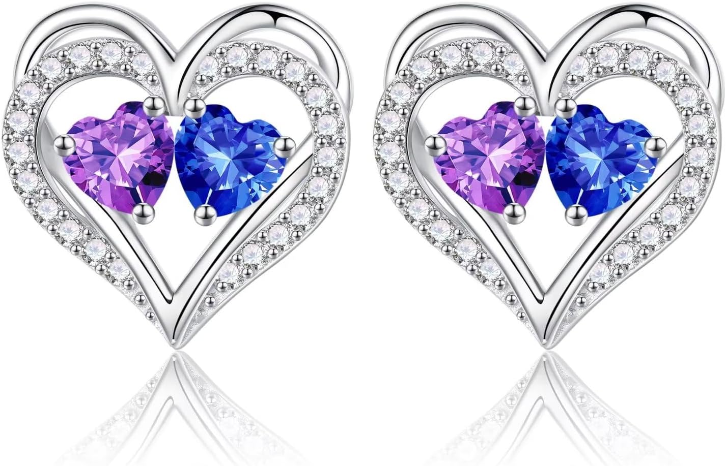 Iefil Birthstone Earrings for Women - 925 Sterling Silver Heart Earrings Anniversary Birthday Gifts for Women Wife Girlfriend Mom