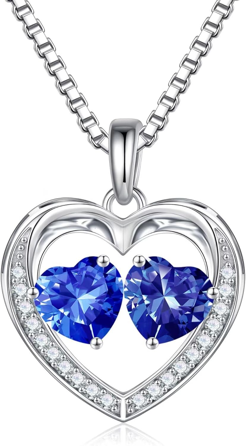 Iefil Birthstone Jewelry for Women - 925 Sterling Silver Birthstone Necklace, Anniversary Birthday Gifts for Women, Jewelry Gifts for Her Wife Mom Daughter