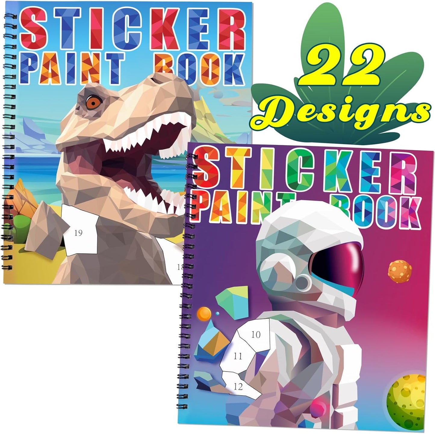 90shine 2PCS Sticker Books for Kids Boys Ages 4-8 Dinosaur Space Designs Party Gift Create 22 Pictures