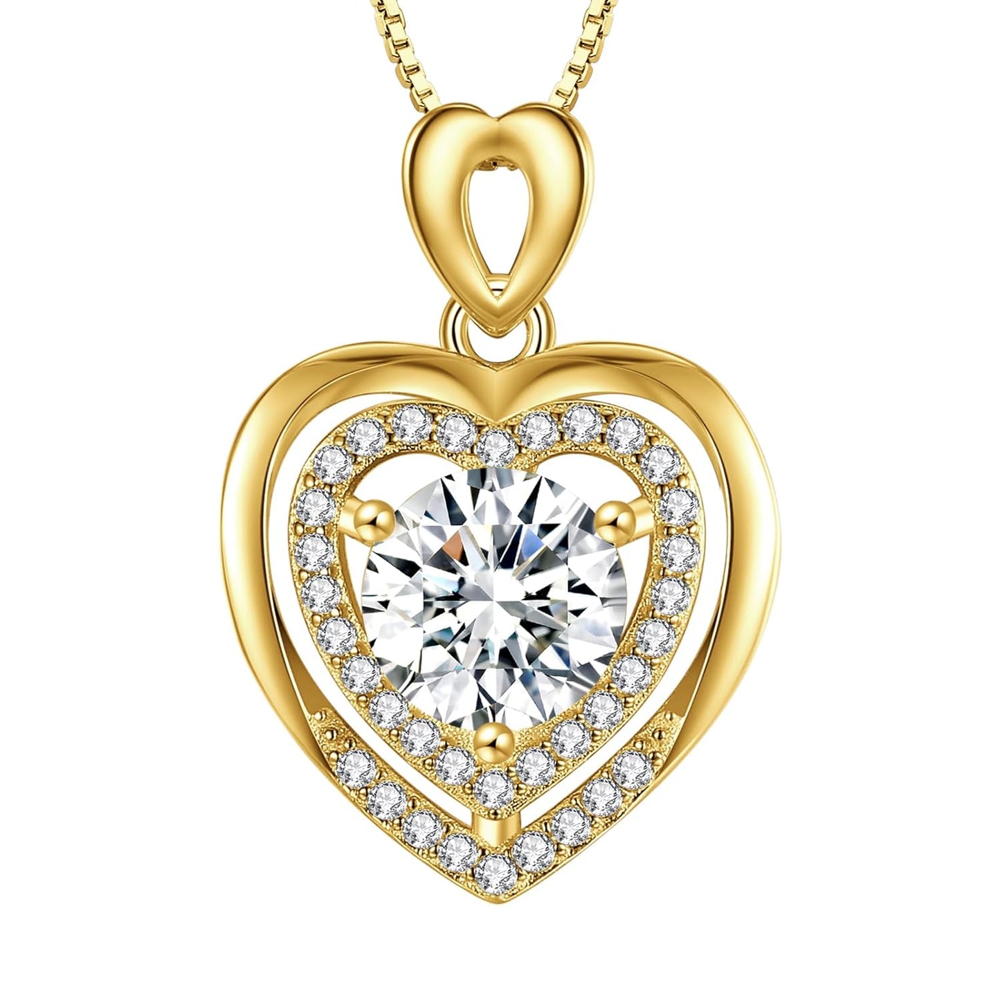 Moissanite Necklace for Women, 2Ct Yellow Gold Heart Pendant Necklace Gifts for Wife, 18K Gold Plated S925 Sterling Silver, Anniversary Jewelry Present for Wife, Birthday Gifts for Girlfriend, Mom
