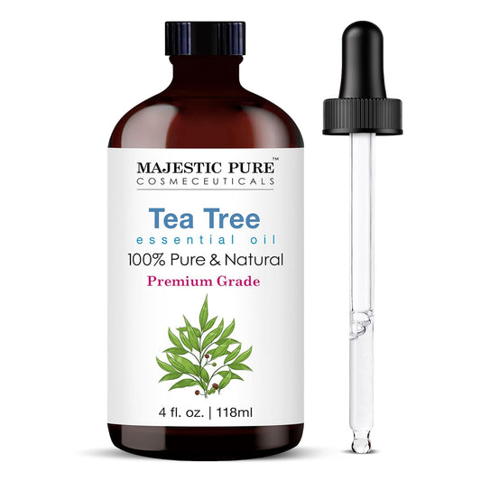 Majestic Pure Tea Tree Essential Oil with Glass Dropper - Huge 4 Fl Oz - 100% Pure and Natural Tea Tree Oil - Premium Grade Essential Oils for Diffuser, Aromatherapy, Soap and Candle Making