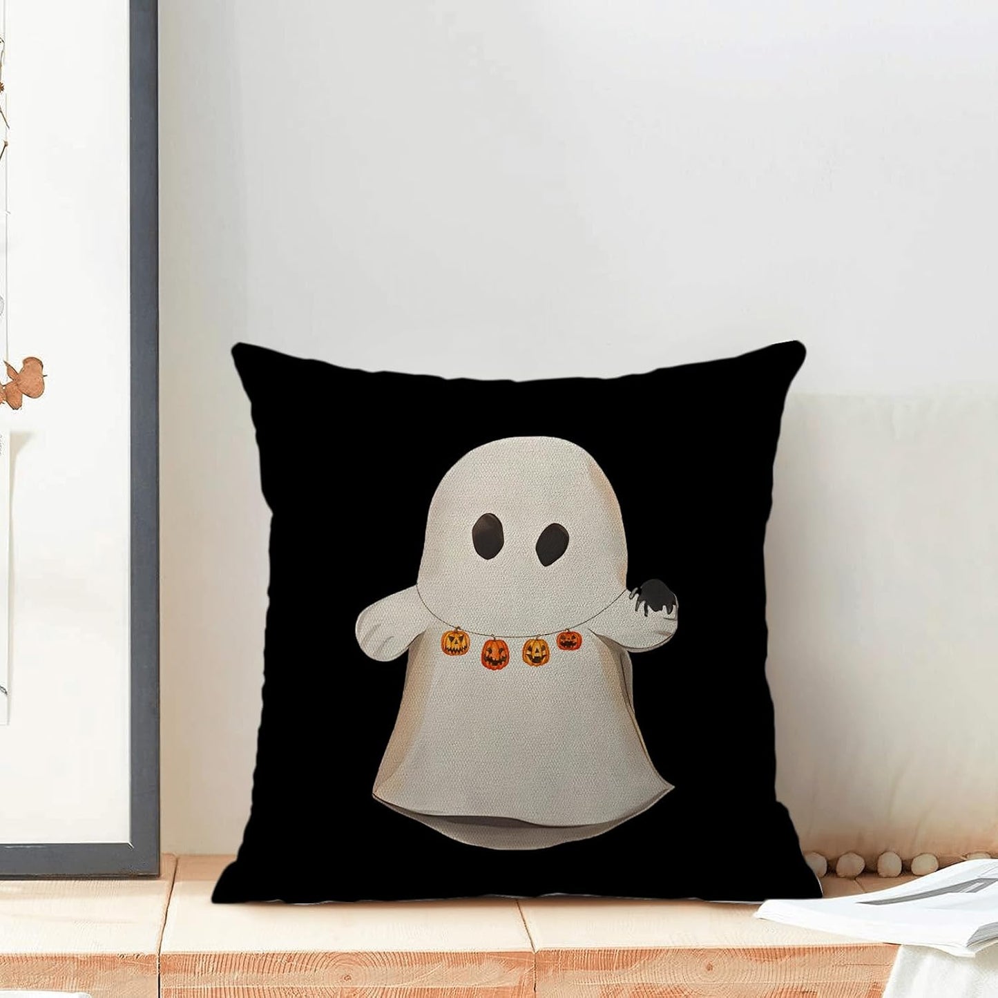 Halloween Pillow Covers 18x18 Set of 2 Cute Ghost Pumpkin Black Throw Pillow Covers Outdoor Decoration Autumn Decor Ghost Pillowcase Farmhouse Decorative Linen Cushion Case for Home Sofa Couch
